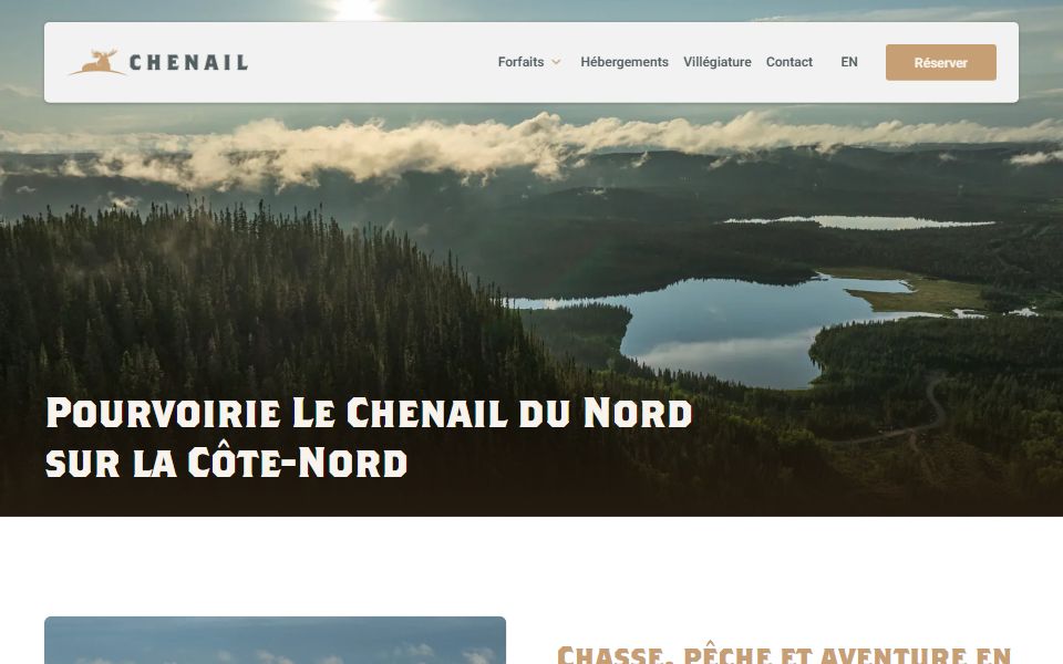 Page d'accueil de Pourvoirie Le Chenail du Nord