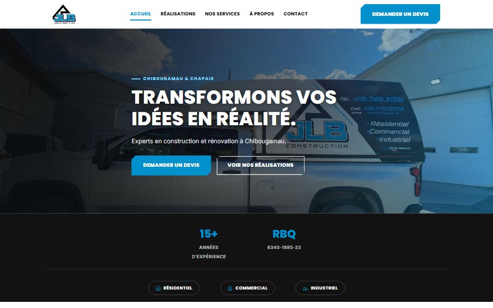 Page d'accueil de JLB Construction