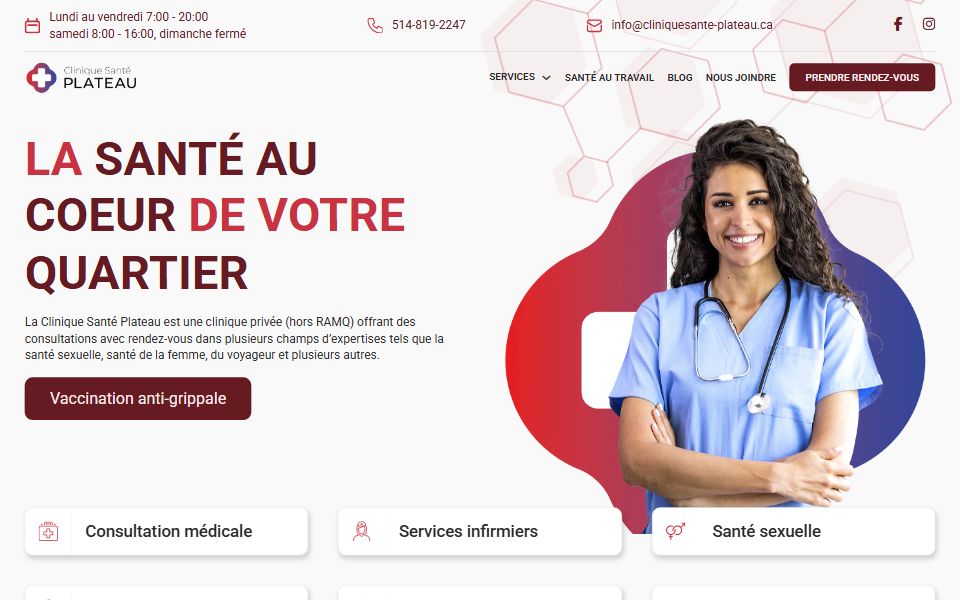 Page d'accueil de Clinique Santé Plateau